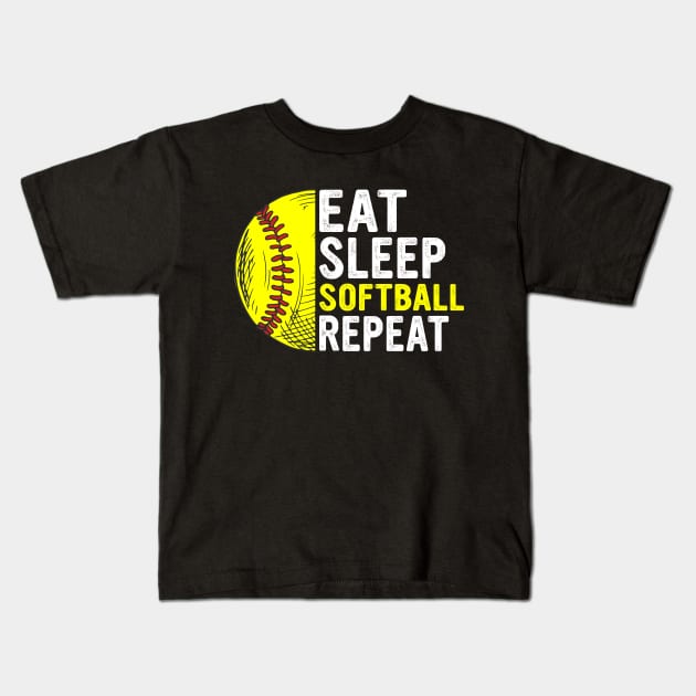 Eat Sleep Softball Repeat Funny Softball Players Kids Boys Kids T-Shirt by MetalHoneyDesigns